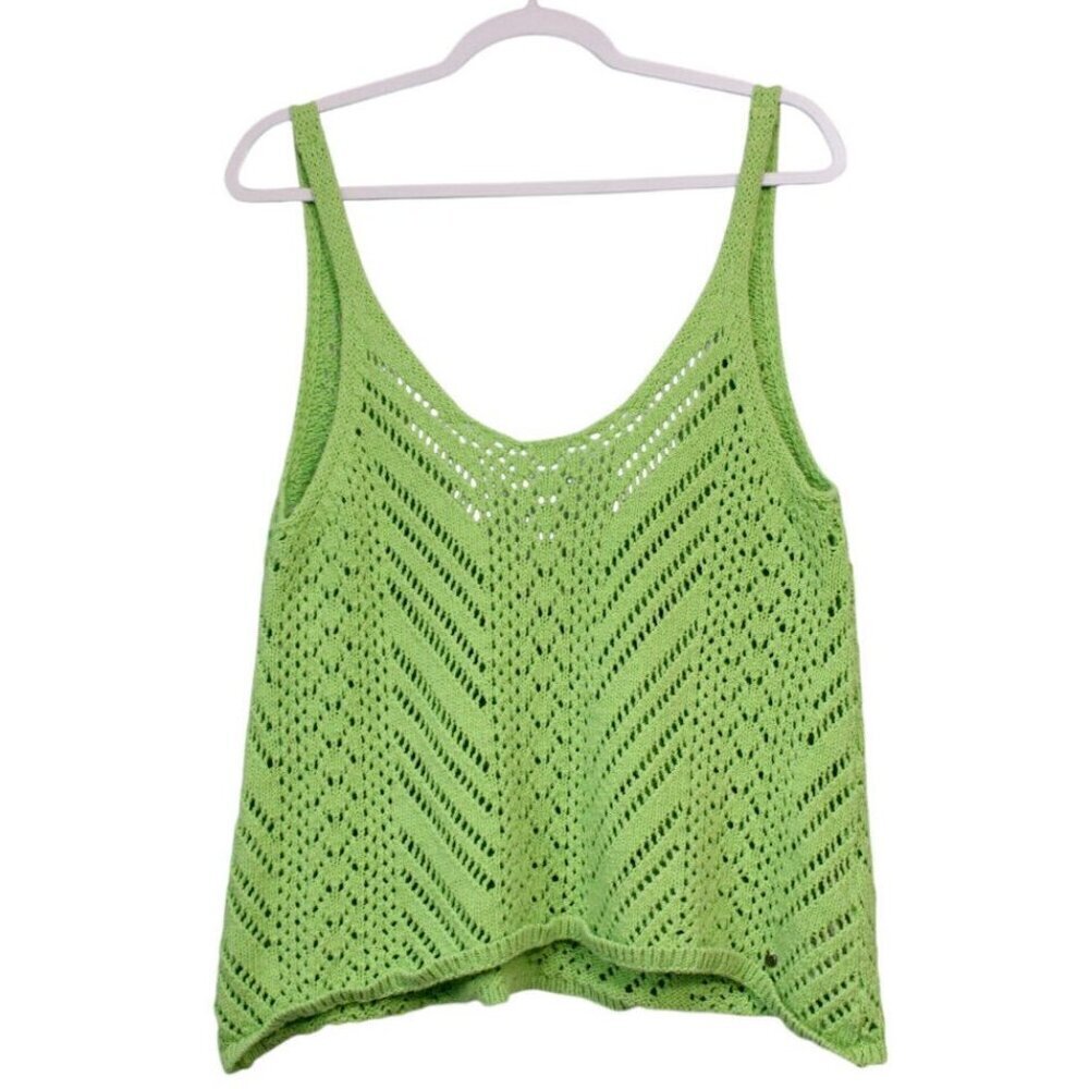 Abercrombie Fitch Tank Medium Open Knit Crochet Green Cotton Beach Preppy Boho